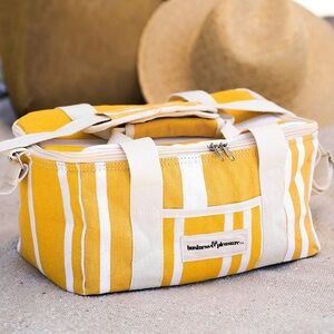 **sold** business & pleasure yellow striped soft fabric cooler